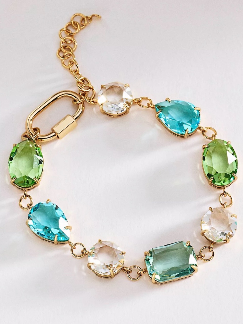 Anthropologie Mixed Crystal Bracelet Gold Aqua Green NWT